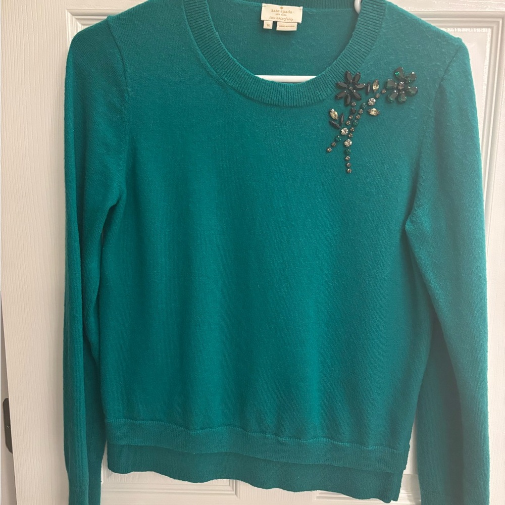 Kate Spade Embellished Rhinestone Wool Holiday brooch winter designer green